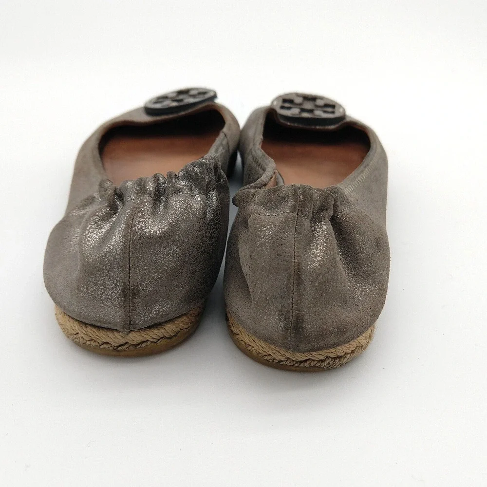 Tory Burch Reva Espadrille Flats Size 7 Bronze Metallic Leather Slip On READ